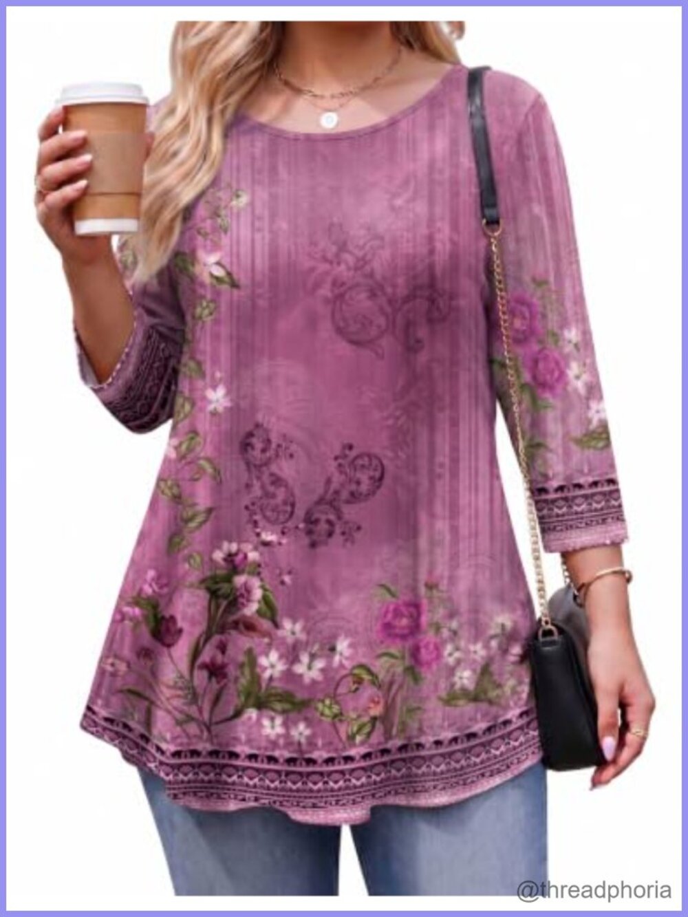 Plus Size 3/4 Sleeve Loose Tunic Top Flowy Blouse